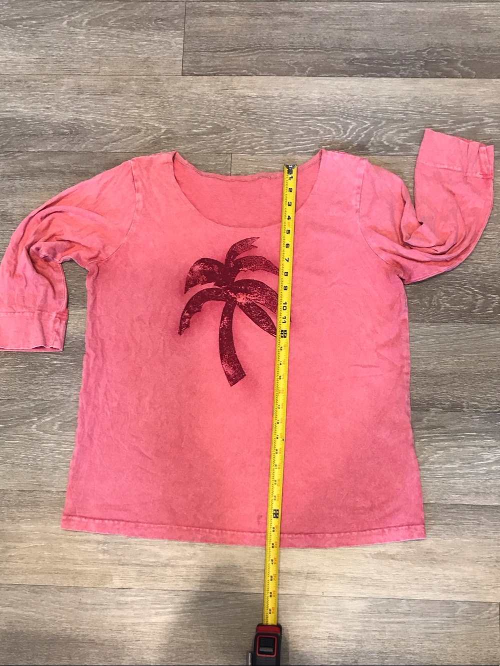 Coral Pink Cotton Mid-Sleeve Tee with Palm Tree Graphic